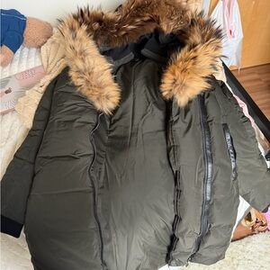 Mackage Olive Green Jacket with Faux Fur Trim